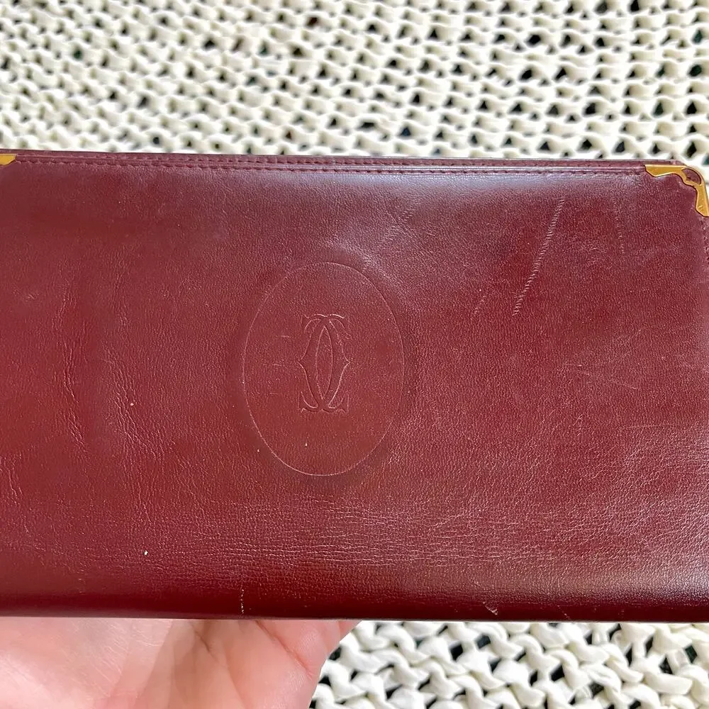 Cartier Leather Bifold Vintage Must De Wallet Bordeaux